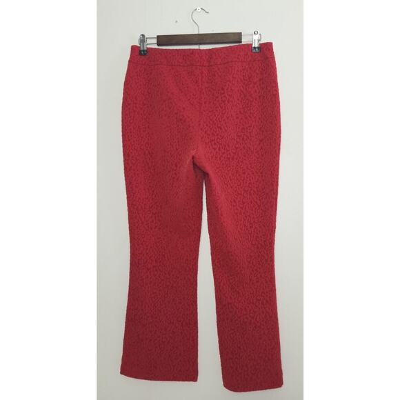 NANETTE LEPORE Textured Leopard Print Straight Leg Pants Red Stretch Size M - Picture 5 of 8